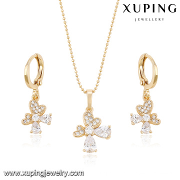 63954 moda barata jóias feitas na china 18 k zircão branco pedra elegante brinco e pingente banhado a ouro conjuntos de jóias